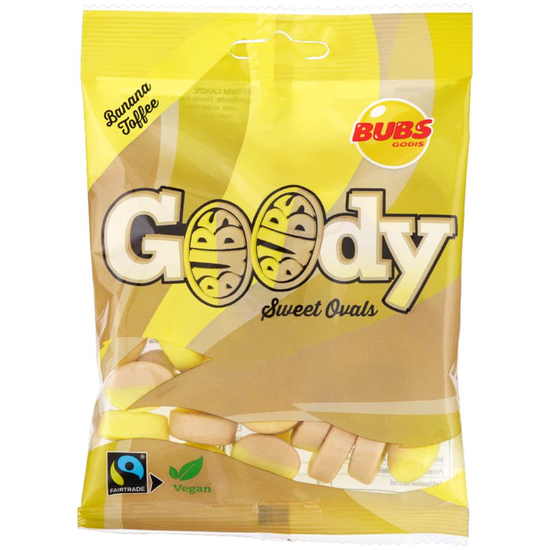 BUBS GOODY Banana & Caramel Ovals Peg Bag (Sweden) - 3.17oz (90g)