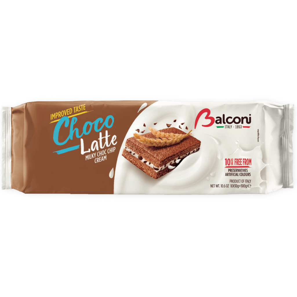 Balconi Choco Latte (Choc Chip Creme Filled) Bars (10 Pack) - 10.6oz (300g)