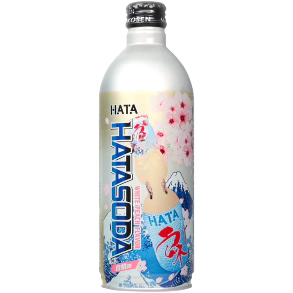 Hatakosen Hata Soda Ramune White Peach Flavour (Metal Bottle) - 16.9fl.oz (500ml)