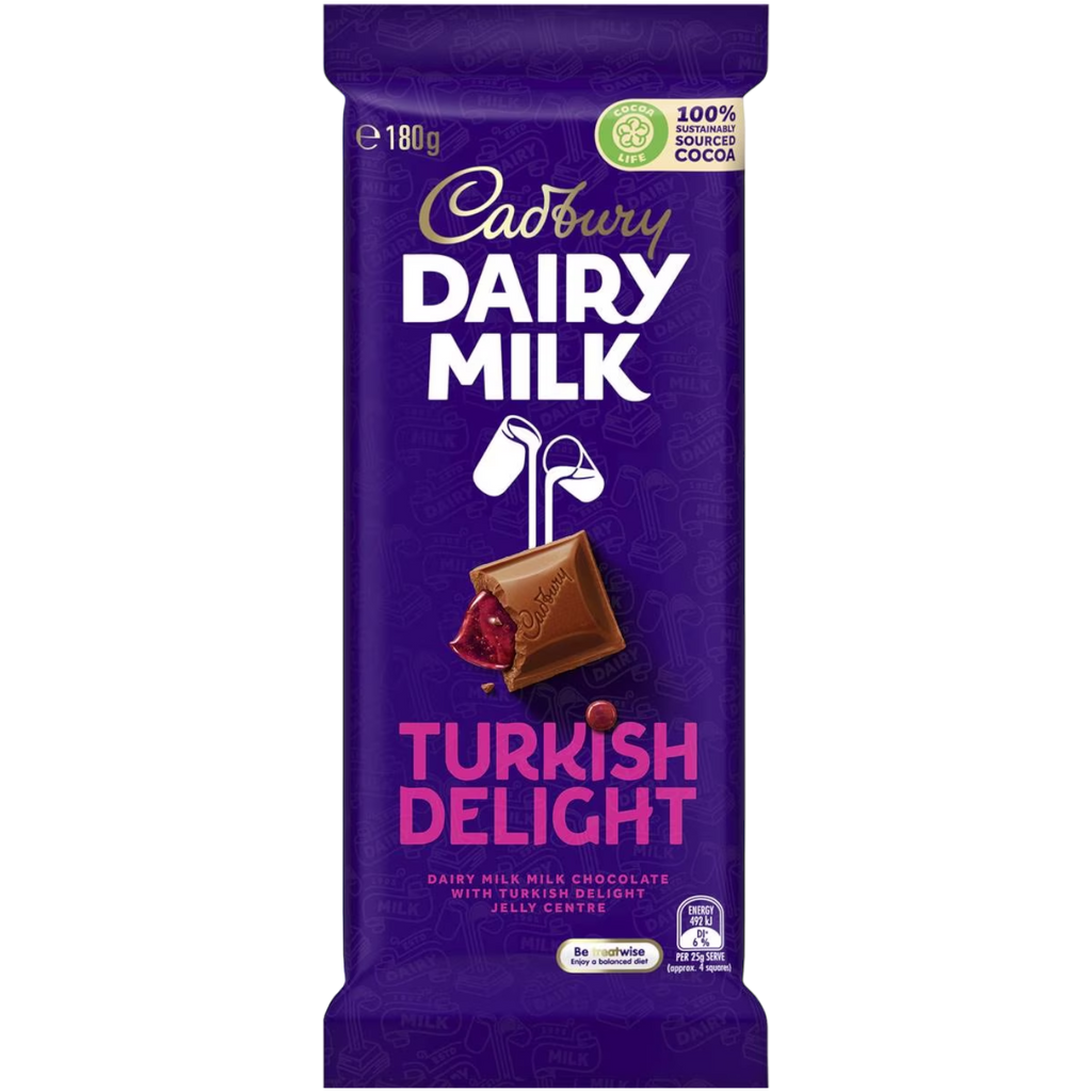 Cadbury Dairy Milk Turkish Delight Chocolate Block (Australia) - 6.3oz (180g)
