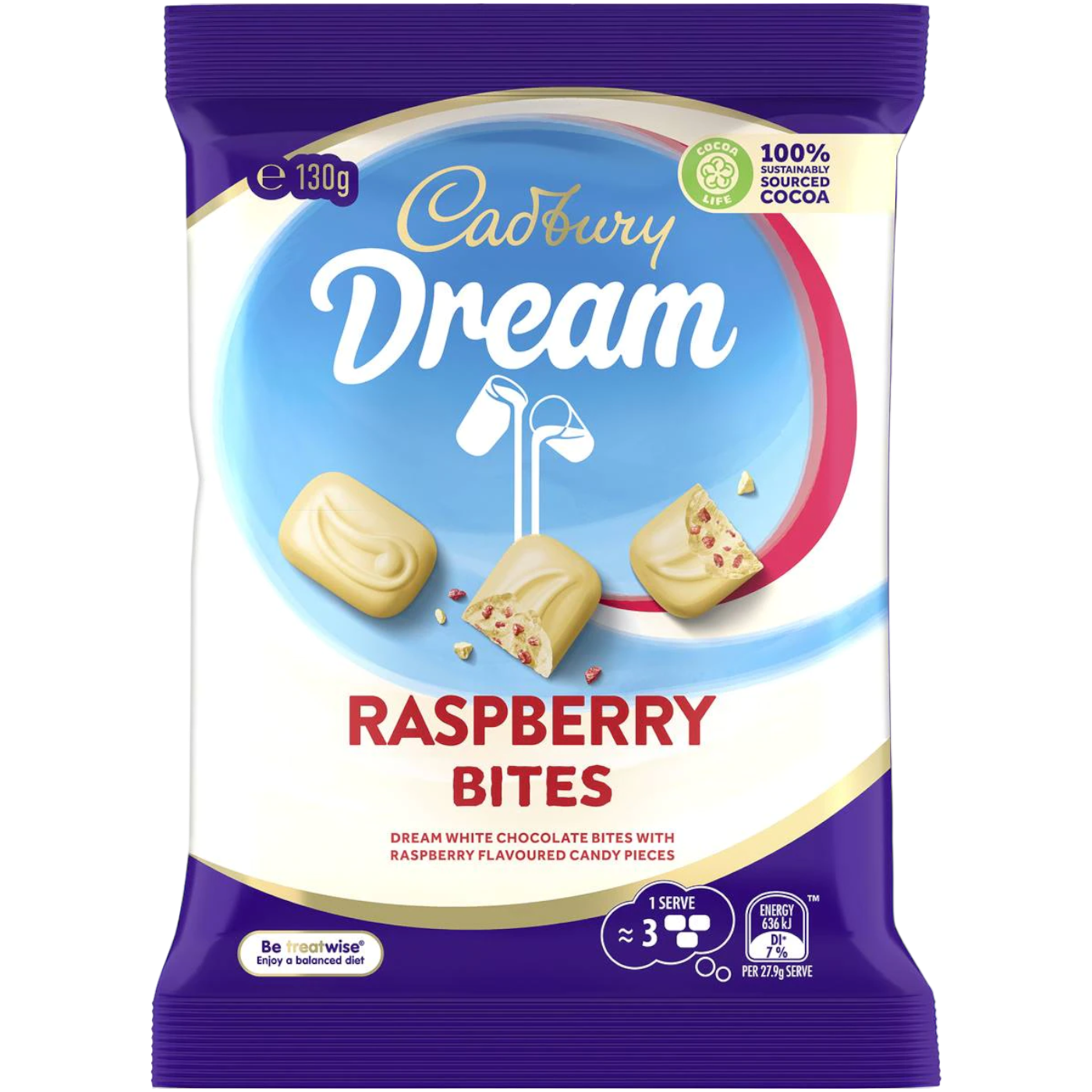 Cadbury Dream Raspberry & White Chocolate Bites Share Pack (Australia) - 4.6oz (130g)