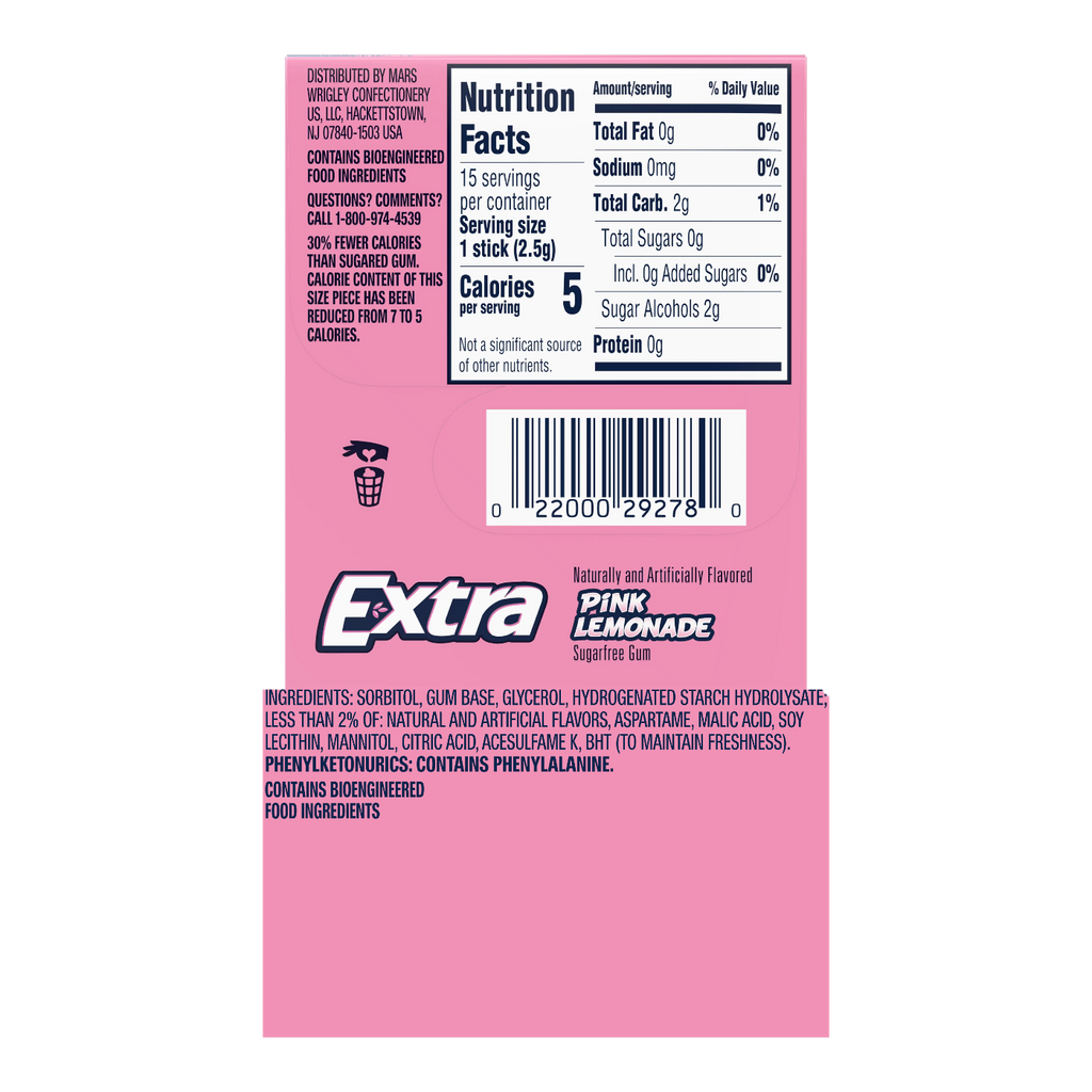 Wrigley's Extra Pink Lemonade Sugarfree Gum (Limited Edition) - 15 Sticks