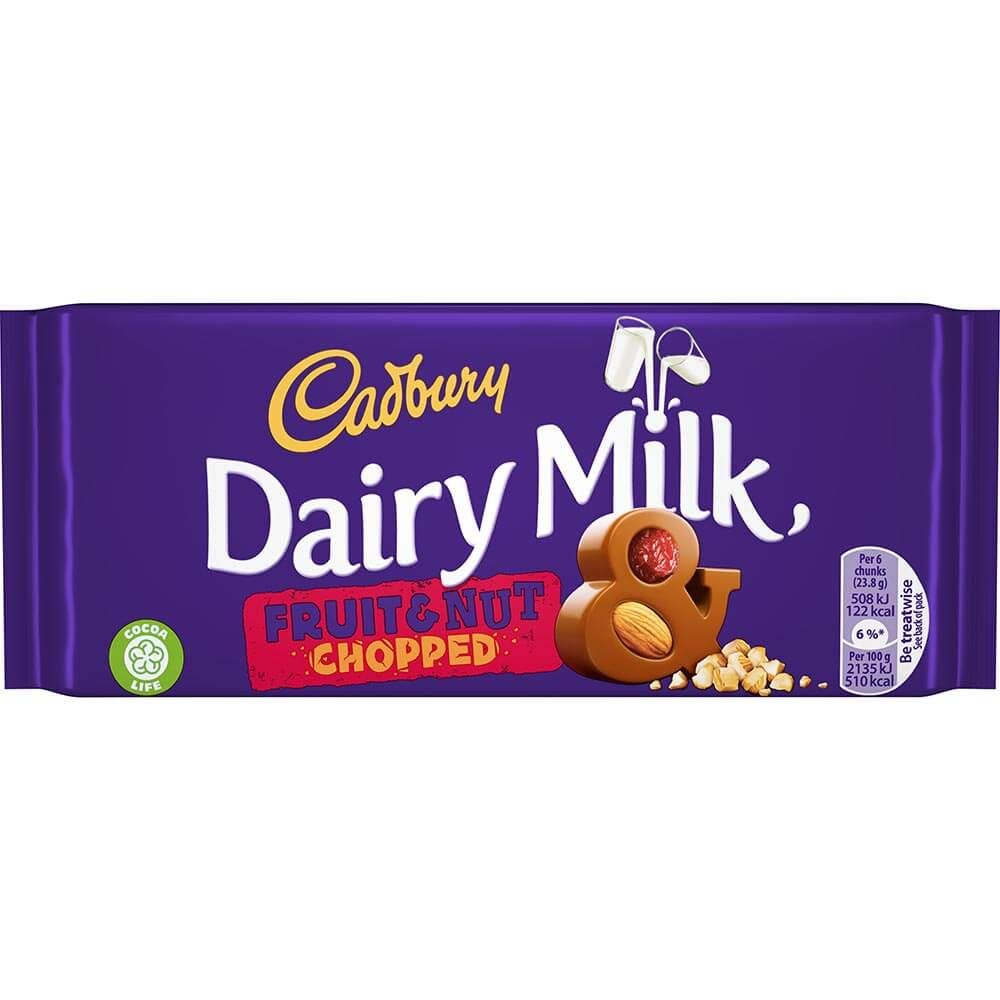 Cadbury Dairy Milk Fruit & Nut Chopped Chocolate Bar 3.8oz (110g)