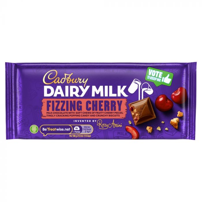 Cadbury Dairy Milk Fizzing Cherry Chocolate Bar 110g