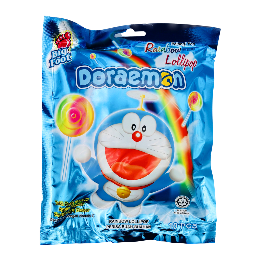 Big Foot Doraemon Rainbow Lollipop Tutti Fruit & Apple & Strawberry Flavour (10 Pcs) - 100g