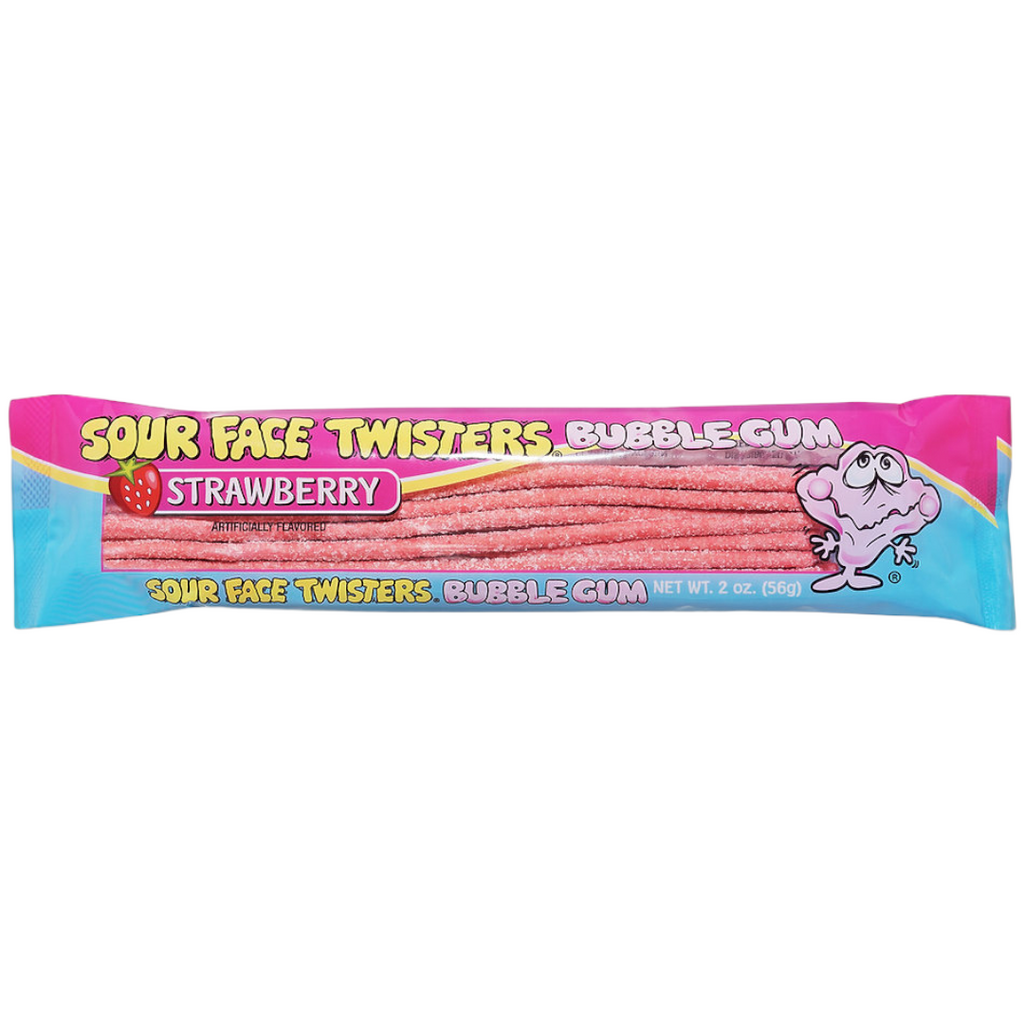 Face Twisters Sour Bubble Gum Straws Strawberry - 2oz (56g)