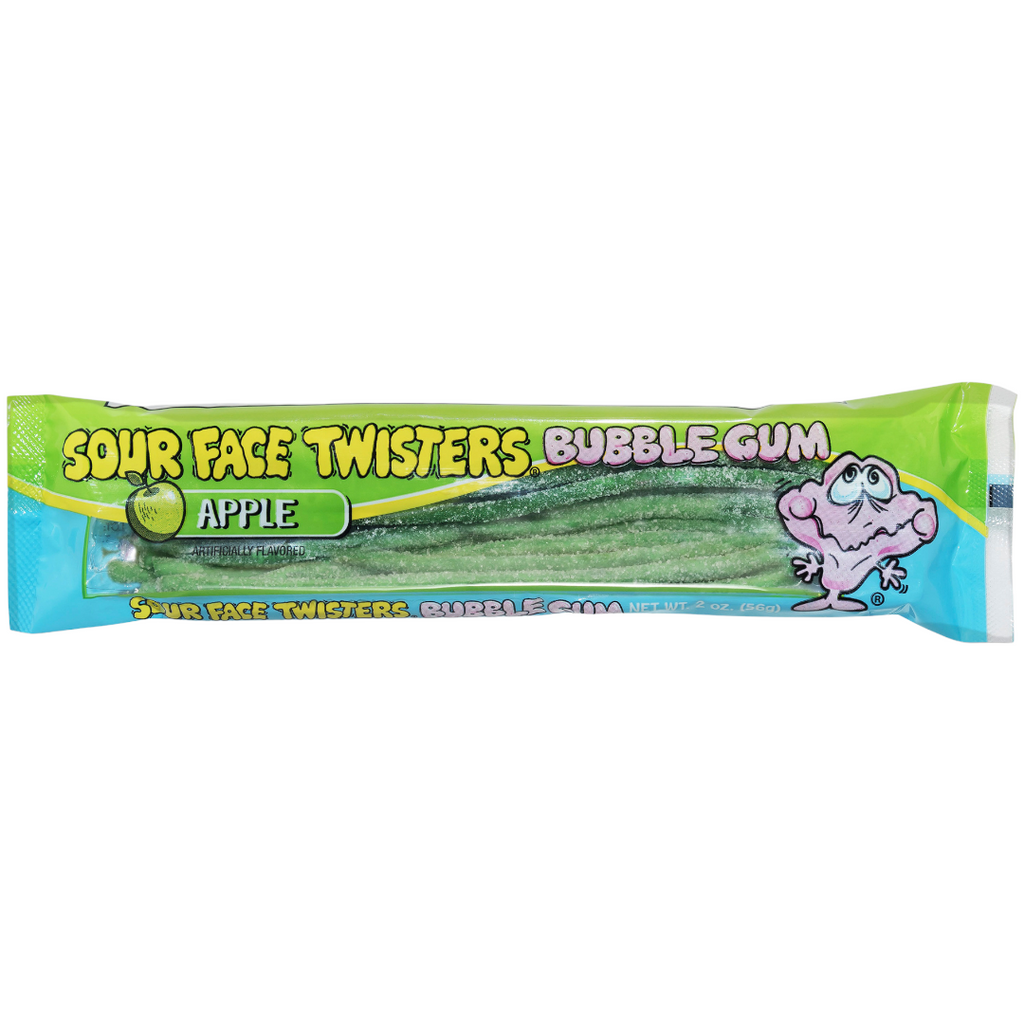 Face Twisters Sour Bubble Gum Straws Green Apple - 2oz (56g)