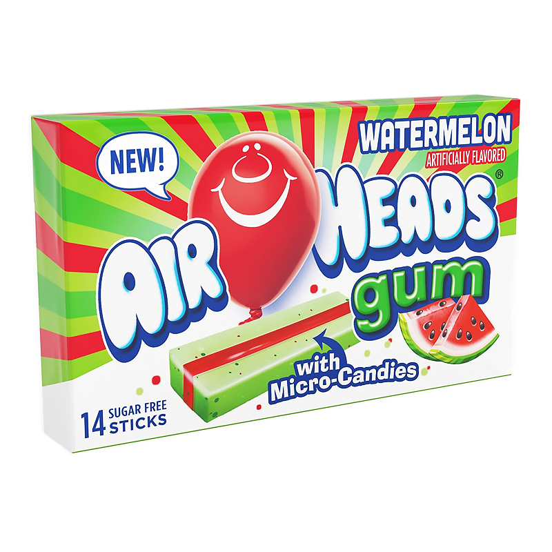 Airheads Watermelon Sugar Free Gum with Micro Candies - 14 Stick Pack