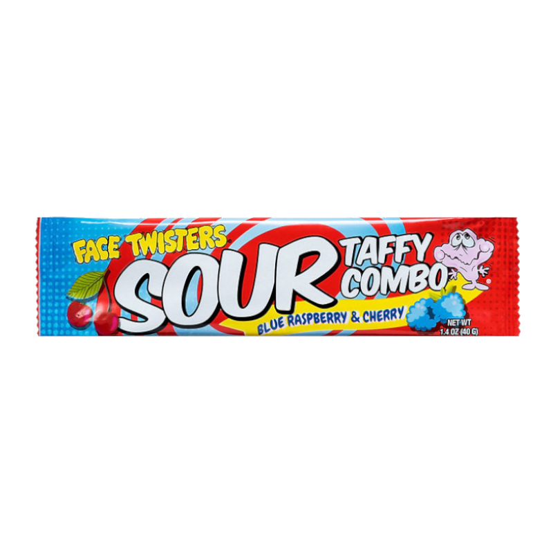 Face Twisters Sour Taffy Combo Bar - Blue Raspberry & Cherry - 1.4oz (40g)