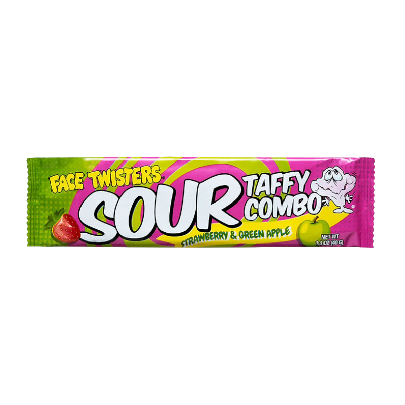 Face Twisters Sour Taffy Combo Bar - Strawberry & Green Apple - 1.4oz (40g)