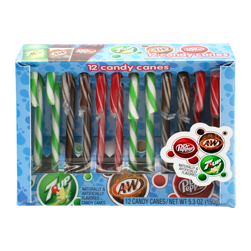 Dr. Pepper, A&W and 7Up Soda Candy Canes - 5.3oz (150g)