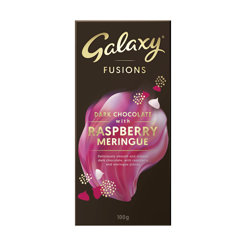 Galaxy Fusions Dark Choc Raspberry Meringue Block 70% Cocoa - 100g