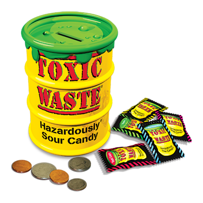 Toxic Waste Yellow Barrel - Coin Bank With Candy - 3oz (84g)