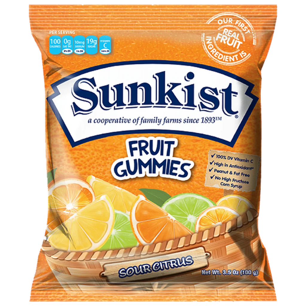 Sunkist Gummies Sour Citrus Peg Bag - 3.5oz (100g)